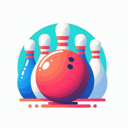 Bowling ball and skittles. Vector illustration in flat style.のイラスト素材
