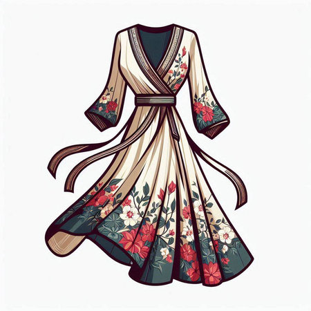 Fashionable woman's dress with floral pattern. Vector illustration.のイラスト素材