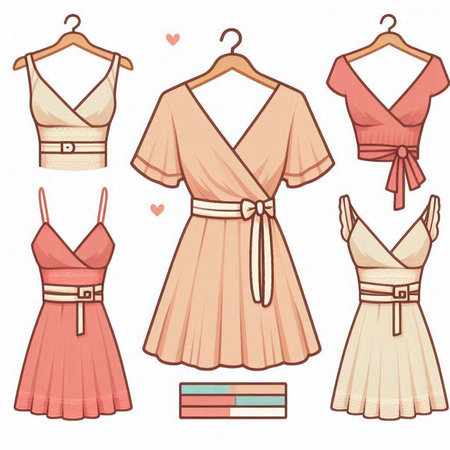 Women's clothing. Set of different women's dresses. Vector illustration.のイラスト素材