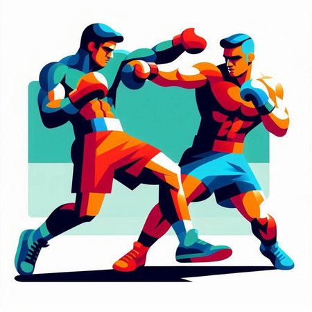 Boxing men. Colorful illustration of two men boxing. Vector illustration.のイラスト素材