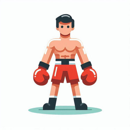 Boxer in red gloves on white background. Flat vector illustration.のイラスト素材