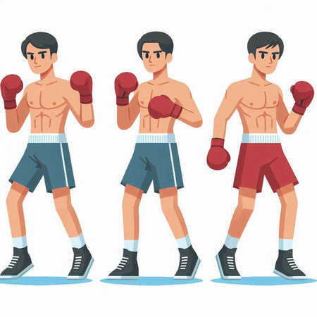 Set of male boxer. Vector illustration in cartoon style isolated on white background.のイラスト素材