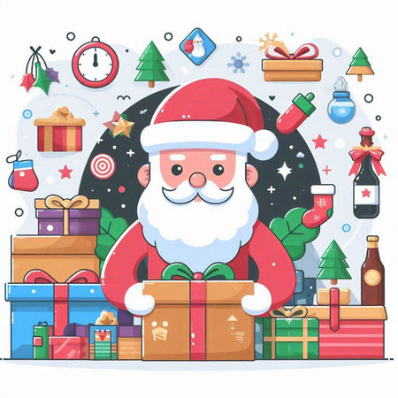 Santa Claus with gifts. Merry Christmas and Happy New Year. Vector illustrationのイラスト素材
