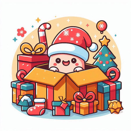 Christmas gift box with cute santa claus. Vector illustration.のイラスト素材