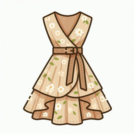 Illustration of a beautiful dress with flowers on a white background.のイラスト素材