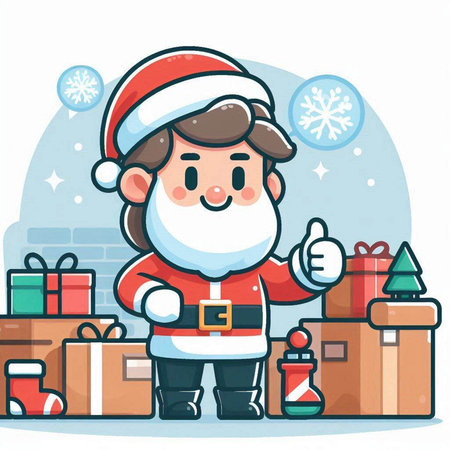 Santa Claus holding thumbs up. Christmas and New Year vector illustration.のイラスト素材