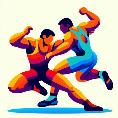 Two men are fighting. Colorful vector illustration in flat style.のイラスト素材