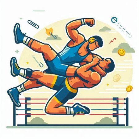 Athletic man running in ring. Vector illustration in cartoon styleのイラスト素材