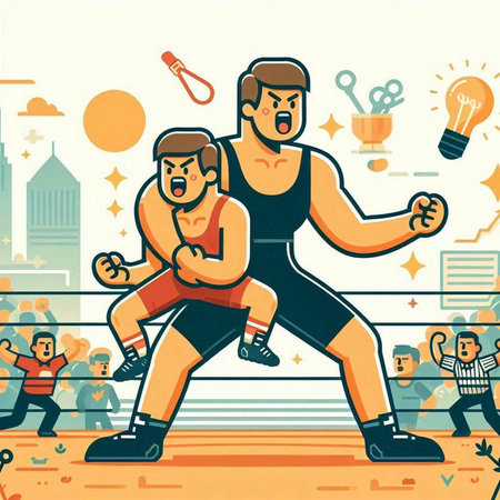 Flat design illustration of a boxer training in a boxing ring.のイラスト素材