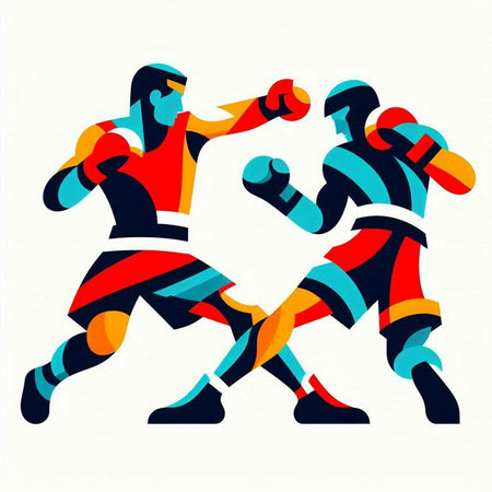 Boxing men in motion on a white background. Vector illustration.のイラスト素材