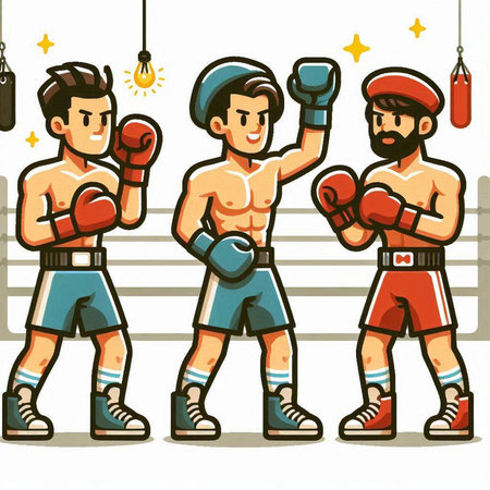 Boxing man in red shorts and blue shorts. Vector illustration.のイラスト素材