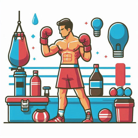 Boxer in boxing ring. Vector illustration of boxer in boxing ring.のイラスト素材