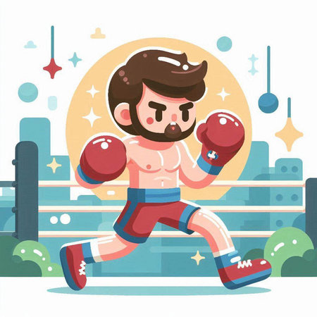 Cartoon boxer in the ring. Vector illustration in flat style.のイラスト素材