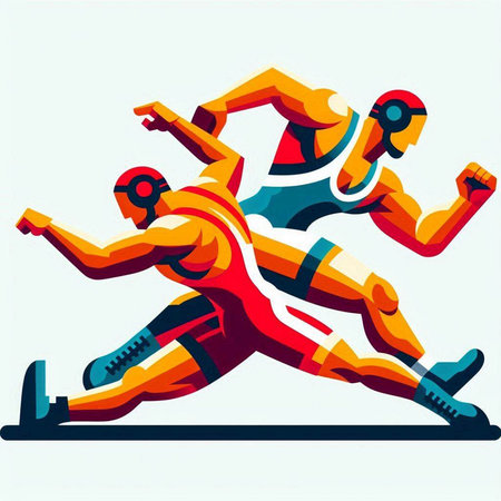 Vector illustration of two athletes running on a track. Sport and active lifestyle.のイラスト素材