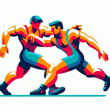Running men, abstract vector illustration, isolated on a white background.のイラスト素材
