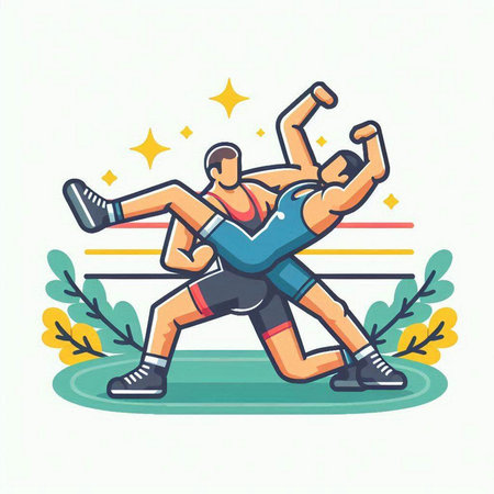 Athletic man doing exercises with dumbbells. Vector illustration.のイラスト素材