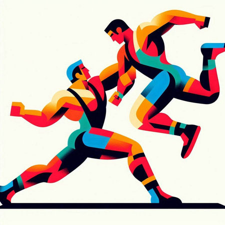 Running men, abstract vector illustration. Colorful silhouettes of runners.のイラスト素材