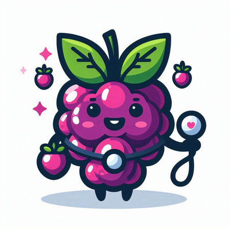 Cute raspberry fruit cartoon character. Vector illustration isolated on white background.のイラスト素材