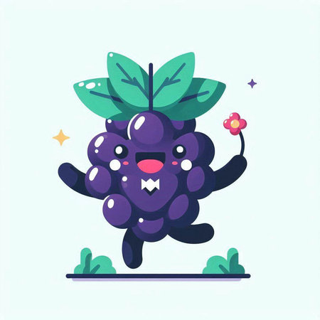 Grape fruit character vector illustration. Cute cartoon grape character.のイラスト素材