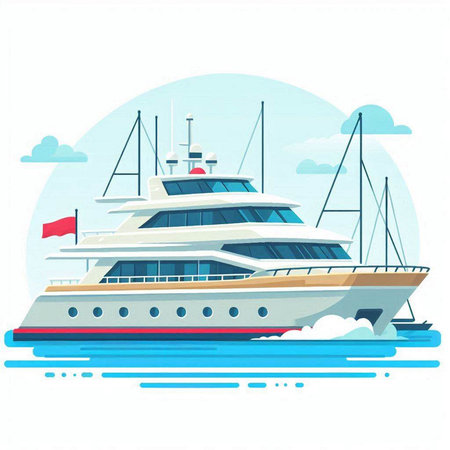 Yacht in the sea. Vector illustration in flat style on white background.のイラスト素材