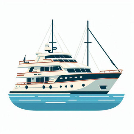 Yacht in the sea on a white background. Vector illustration.のイラスト素材