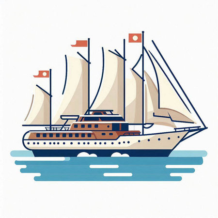 Sailing ship. Vector illustration of a sailboat on water.のイラスト素材