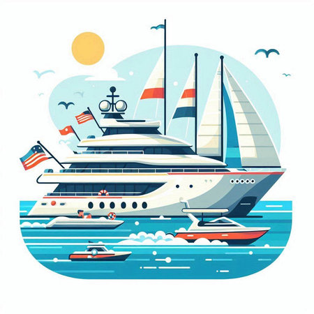 Cruise ship on the sea. Vector illustration of a yacht.のイラスト素材