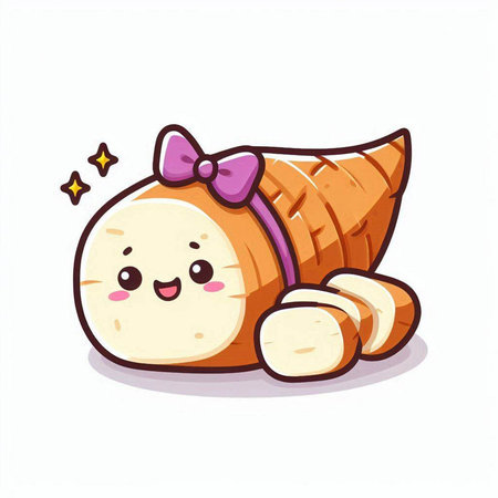 Cute cartoon kawaii cheese roll. Vector illustration isolated on white background.のイラスト素材
