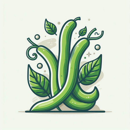 Green bean with leaves. Vector illustration of green bean with leaves.のイラスト素材