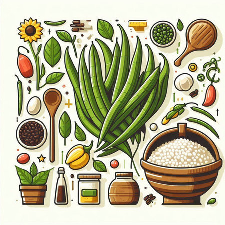 Set of hand drawn healthy food icons and elements. Vector illustration.のイラスト素材