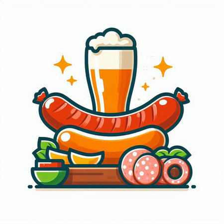 Beer and sausages. Vector illustration in flat cartoon style.のイラスト素材