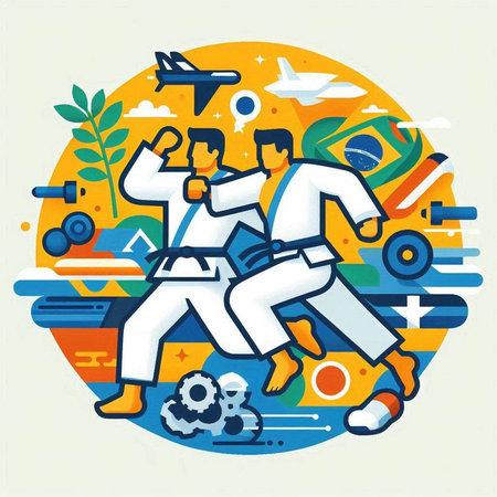 Taekwondo and karate. Vector illustration in flat styleのイラスト素材
