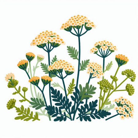 Achillea millefolium. Hand drawn vector illustration.のイラスト素材