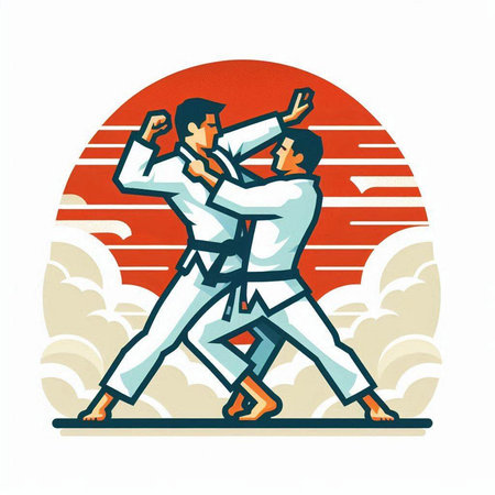 Taekwondo, Japanese martial art, retro style illustration.のイラスト素材