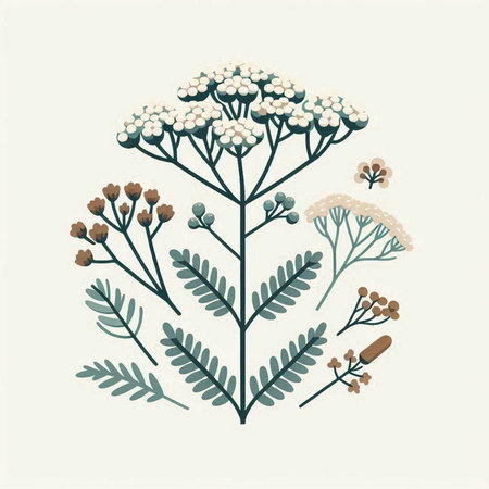 Achillea millefolium. Hand drawn vector illustration.のイラスト素材