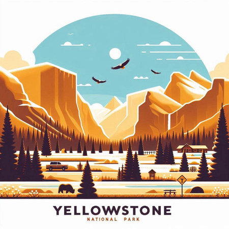 YELLOWSTONE MONTENEGRO Landscape Vector Illustrationのイラスト素材