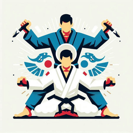 Kendo fighter in kimono. Japanese martial arts. Vector illustration.のイラスト素材