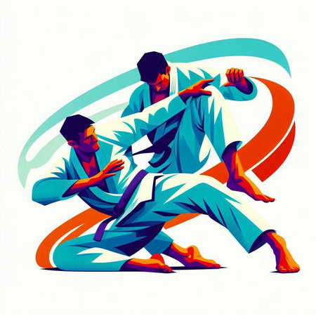 Martial arts fighters. Two karate fighters. Vector illustration.のイラスト素材