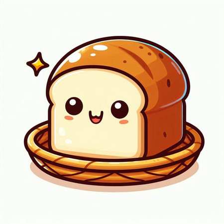 Cute cartoon bread in a wicker basket. Vector illustration.のイラスト素材