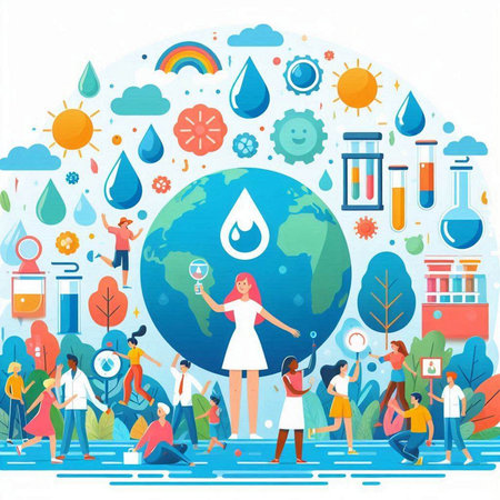 Save the planet concept with people and nature elements. Vector illustration.のイラスト素材