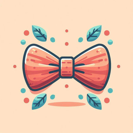 Vector illustration of a bow tie on a pink background with leaves.のイラスト素材