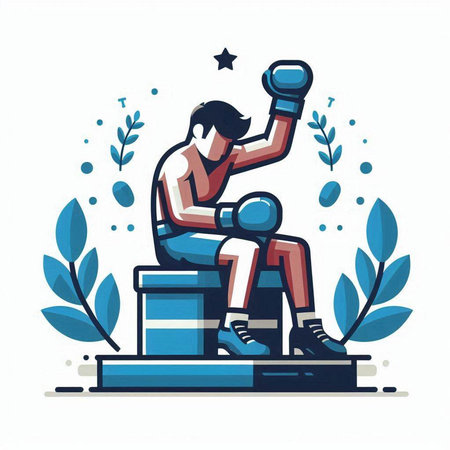 Boxing vector illustration. Boxer in sportswear and gloves on the podium.のイラスト素材