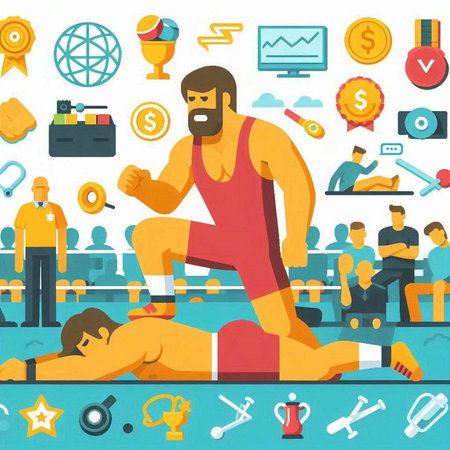 Athletic man training in the gym flat vector illustration.のイラスト素材
