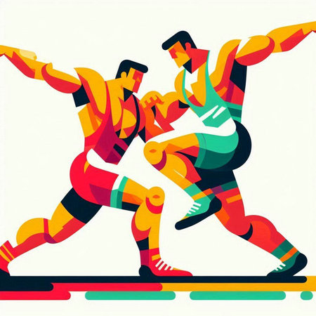 Running sportsmen. Colorful silhouettes of athletes. Vector illustration.のイラスト素材
