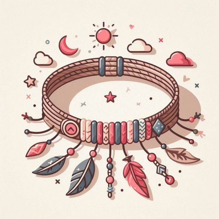 Hand drawn illustration of dreamcatcher with feathers and beads. Boho style.のイラスト素材