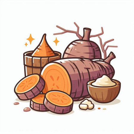 Illustration of yucca root, sweet potato, taroのイラスト素材