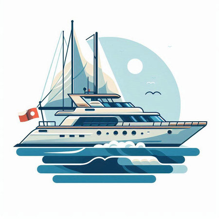 Yacht on the water. Vector illustration in a flat style.のイラスト素材