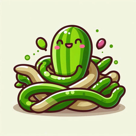 Cute cartoon green cactus with funny face. Vector illustration.のイラスト素材