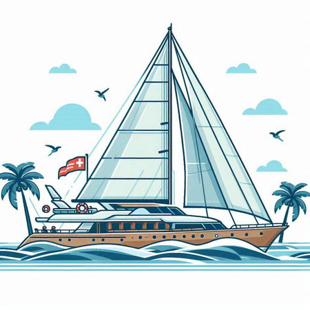 Sailing yacht on the sea. Vector illustration in retro style.のイラスト素材