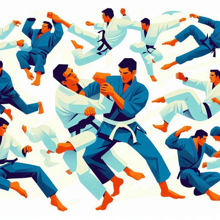 Taekwondo fight. Vector illustration of karate training.のイラスト素材